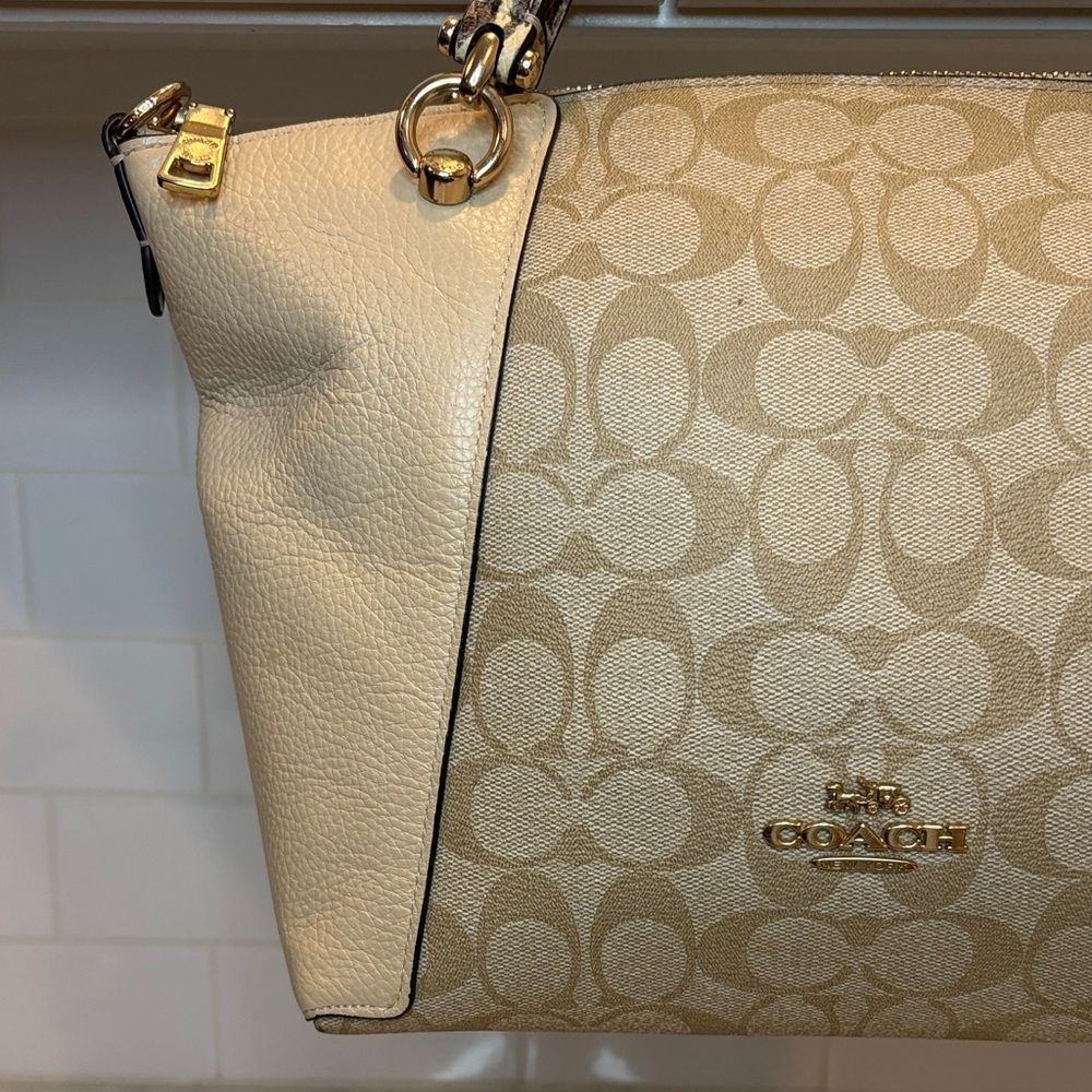 Coach Purse Handbag Kacey Signature Logo Snakeskin Color Block Satchel Bag - Picture 2 of 16